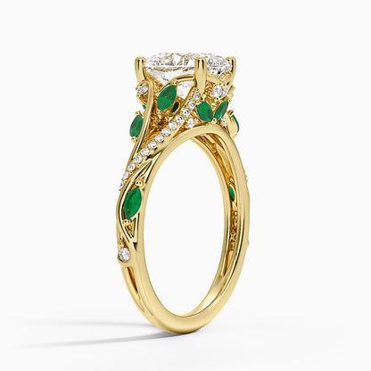 Begonia Vine Diamond and Lab Emerald Ring (1/8 ct. tw.) - Oval Cut Center Stone