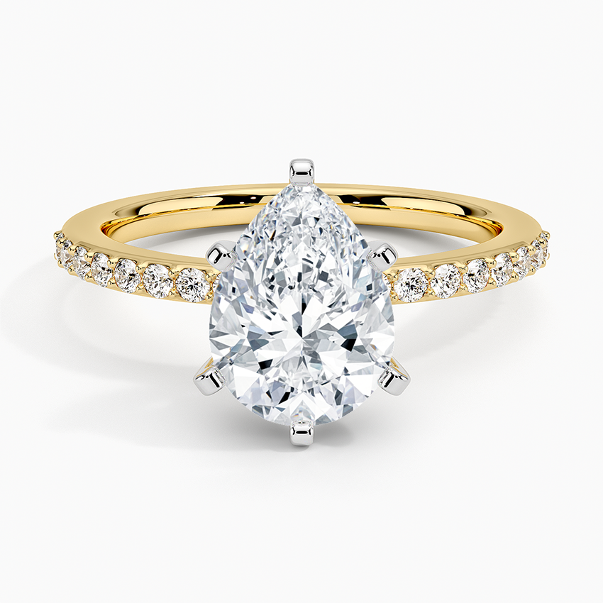 Six Prong Petite Shared Prong Diamond Ring (1/5 ct. tw.) - Pear Center Stone