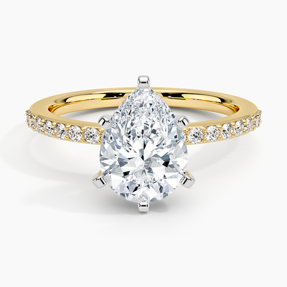 Six Prong Petite Shared Prong Diamond Ring (1/5 ct. tw.) - Pear Center Stone