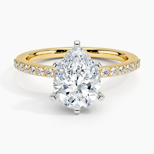 Six Prong Petite Shared Prong Diamond Ring (1/5 ct. tw.) - Pear Center Stone