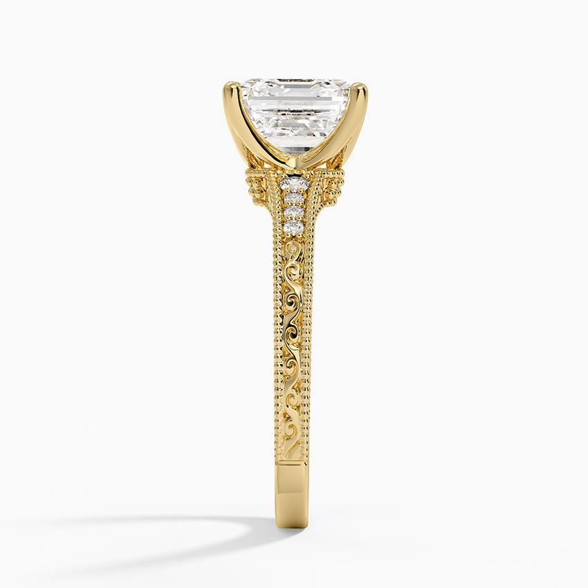 Hudson Engraved Diamond Ring - Asscher Cut Center Stone
