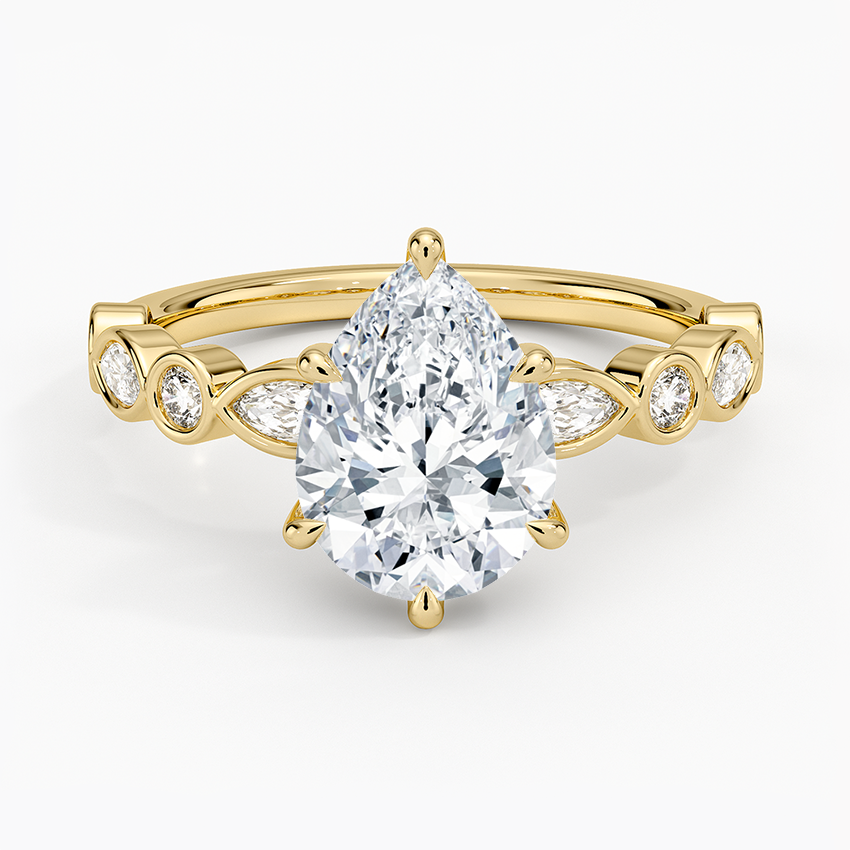 Versailles Bezel Diamond Ring - Pear Cut Center Stone