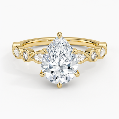 Versailles Bezel Diamond Ring - Pear Cut Center Stone