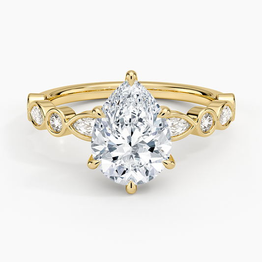 Versailles Bezel Diamond Ring - Pear Cut Center Stone