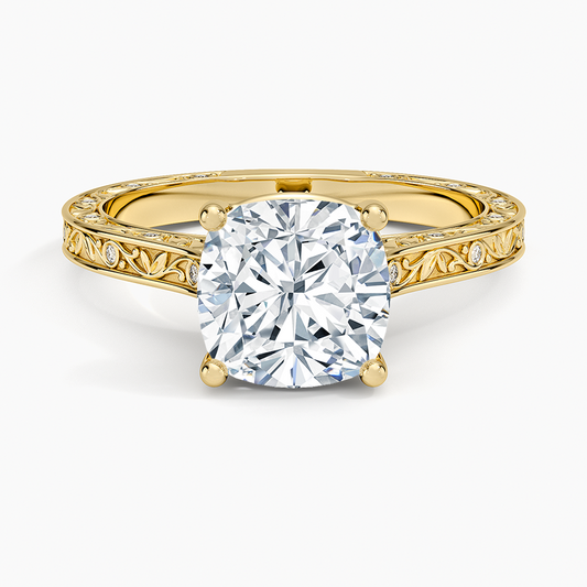 Grove Perfect Fit Engraved Diamond Ring (1/10 ct. tw.) - Cushion Cut Center Stone