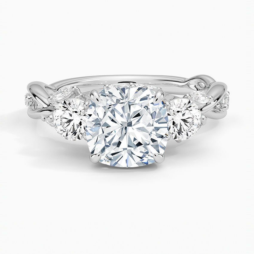 Secret Garden Three Stone Diamond Ring (3/4 ct. tw.) - Cushion Cut Center Stone