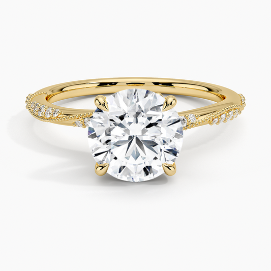 Camellia Hidden Accent 1.5mm Diamond Ring - Round Center Stone