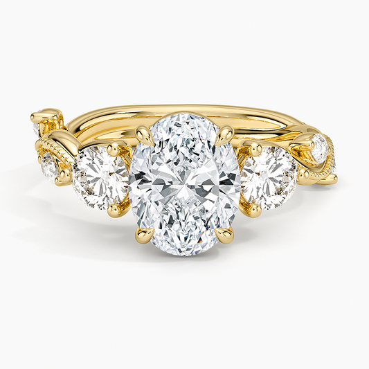 Vintage Secret Garden Three Stone Diamond Ring - Oval Center Stone