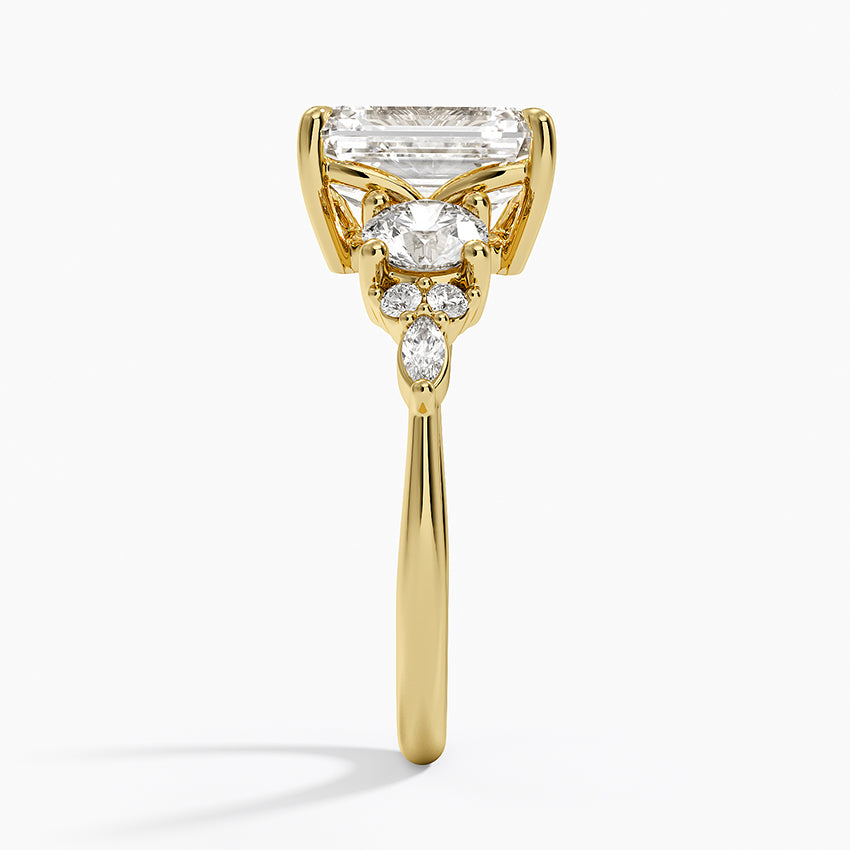 Luxe Nadia Three Stone Diamond Ring - Emerald Cut Center Stone