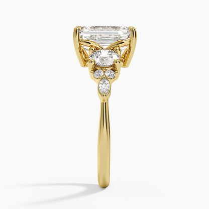 Luxe Nadia Three Stone Diamond Ring - Emerald Cut Center Stone