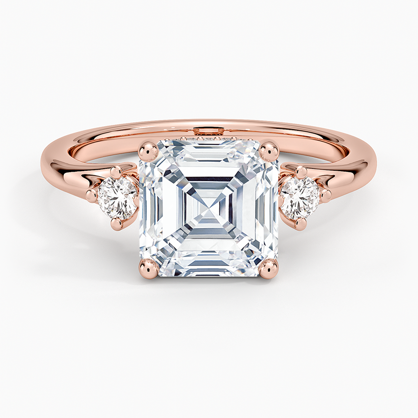 Floating Three Stone Diamond Ring - Asscher Cut Center Stone