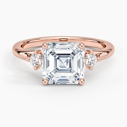 Floating Three Stone Diamond Ring - Asscher Cut Center Stone