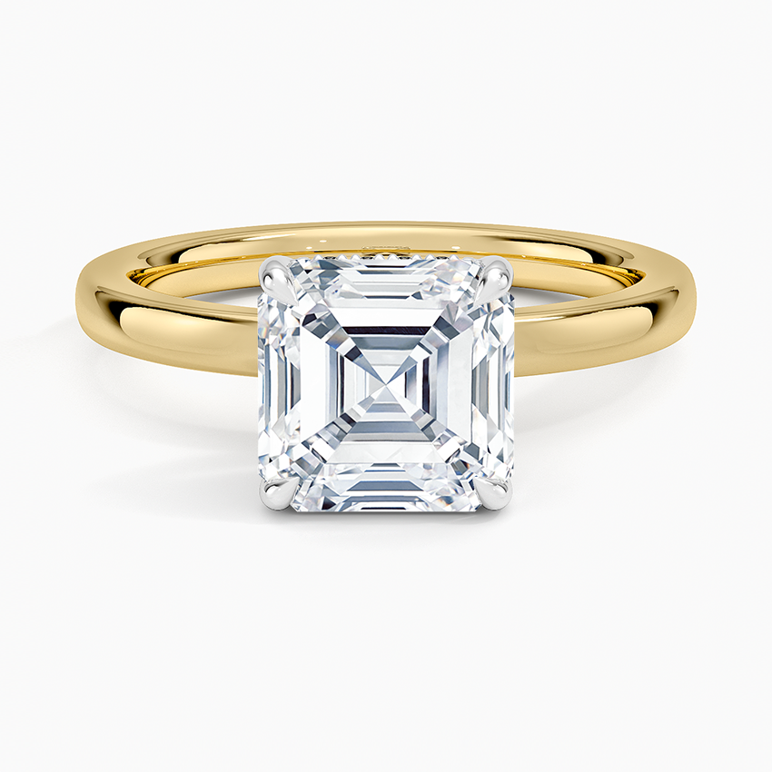 Platinum Mixed Metal Audrey 2mm Diamond Ring - Asscher Cut Center Stone