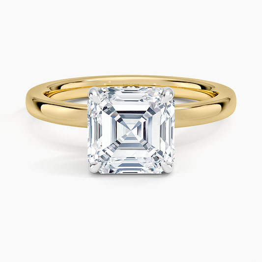 Platinum Mixed Metal Audrey 2mm Diamond Ring - Asscher Cut Center Stone