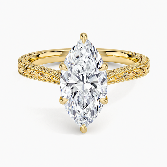 Elsie Engraved Ring - Marquise Center Stone