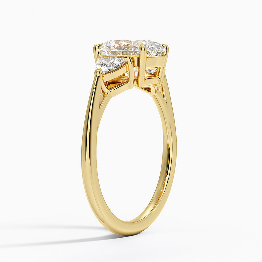 Luxe Trillion Cut Three Stone Diamond Ring - Oval Cut Center Stone
