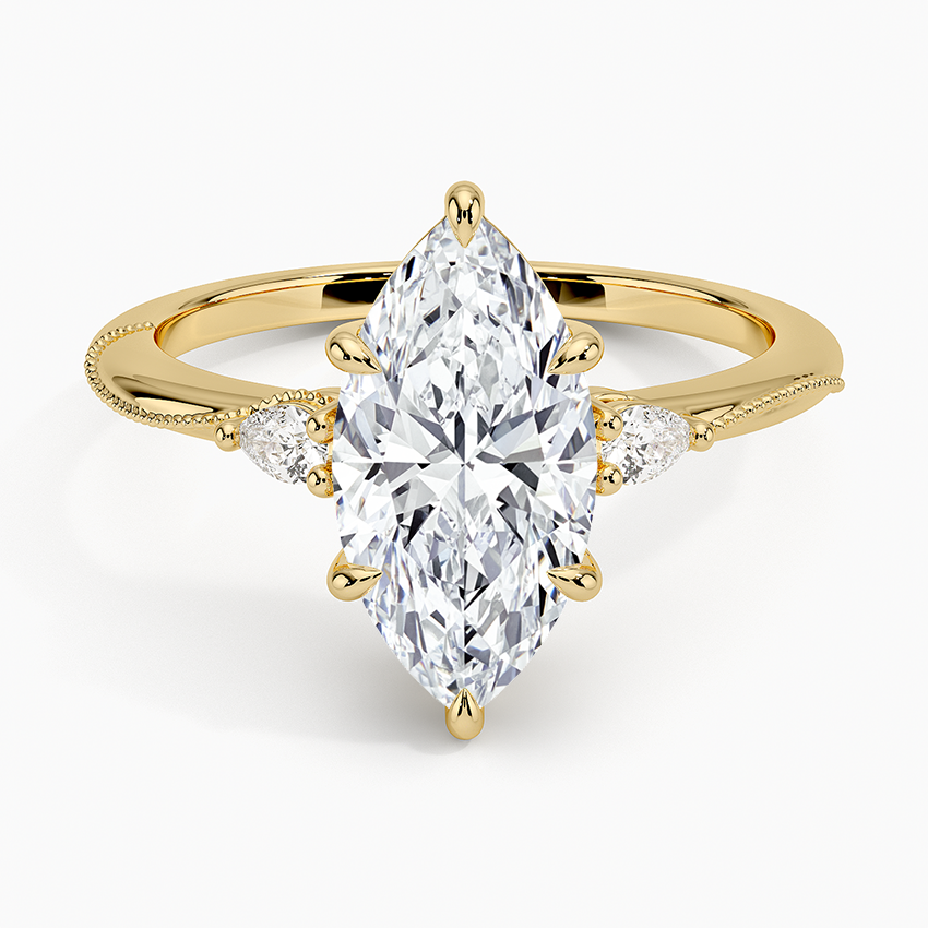 Camellia Three Stone Pear Diamond Ring - Marquise Center Stone
