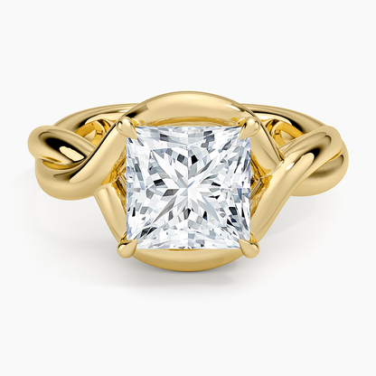 Bypass Twist Bezel Solitaire Diamond Ring - Princess Cut Center Stone