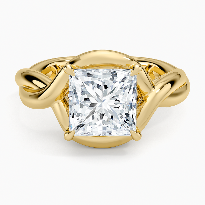 Bypass Twist Bezel Solitaire Diamond Ring - Princess Cut Center Stone