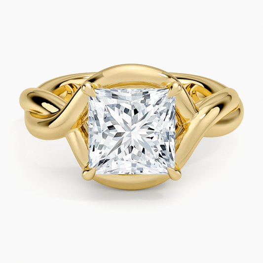 Bypass Twist Bezel Solitaire Diamond Ring - Princess Cut Center Stone