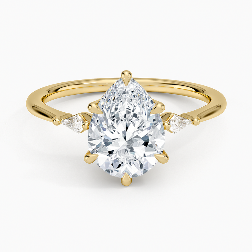 Petite Cometa Three Stone Diamond Ring - Pear Center Stone