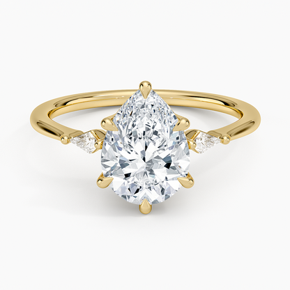 Petite Cometa Three Stone Diamond Ring - Pear Center Stone