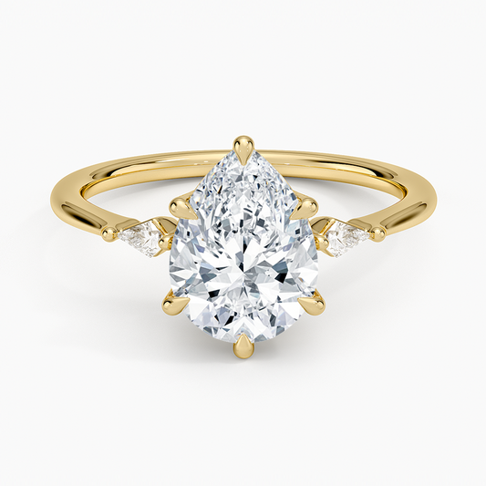 Petite Cometa Three Stone Diamond Ring - Pear Center Stone