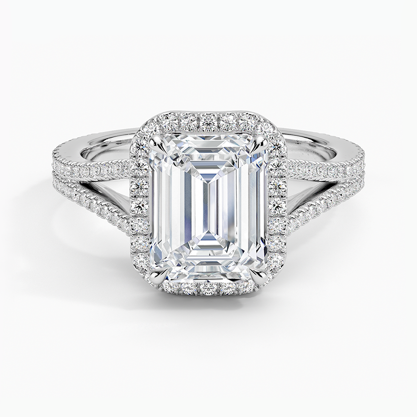 Fortuna Halo Diamond Ring (1/2 ct. tw.) - Emerald Cut Center Stone