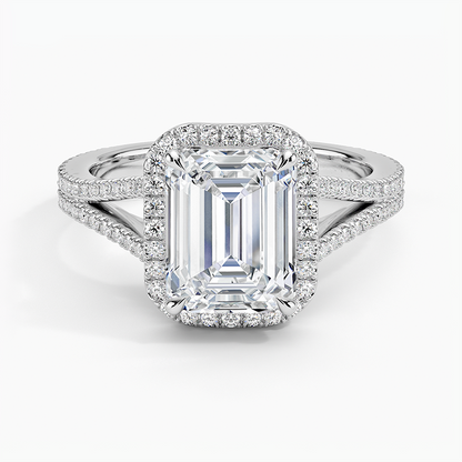 Fortuna Halo Diamond Ring (1/2 ct. tw.) - Emerald Cut Center Stone