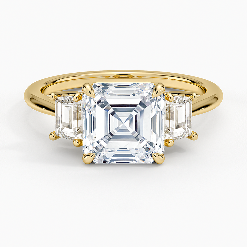 Embrace Three Stone Trapezoid Diamond Ring - Asscher Cut Center Stone