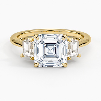Embrace Three Stone Trapezoid Diamond Ring - Asscher Cut Center Stone