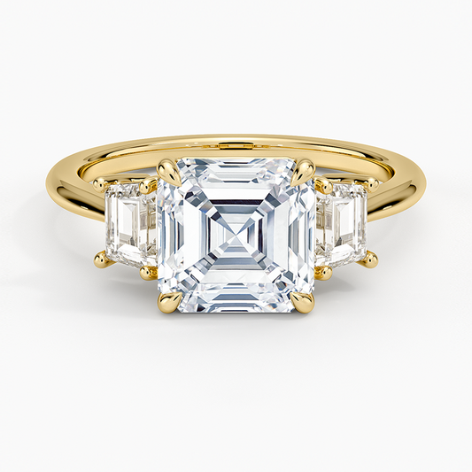 Embrace Three Stone Trapezoid Diamond Ring - Asscher Cut Center Stone