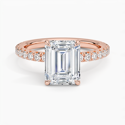 Amelie Three-Quarter Coverage Diamond Ring - Emerald Cut Center Stone