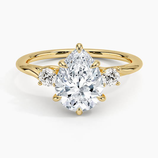Delilah Three Stone Diamond Ring - Pear Center Stone