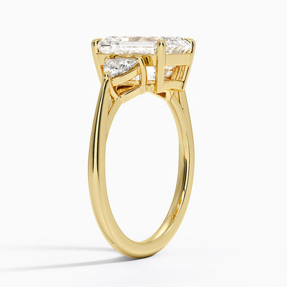 Luxe Trillion Cut Three Stone Diamond Ring - Emerald Cut Center Stone