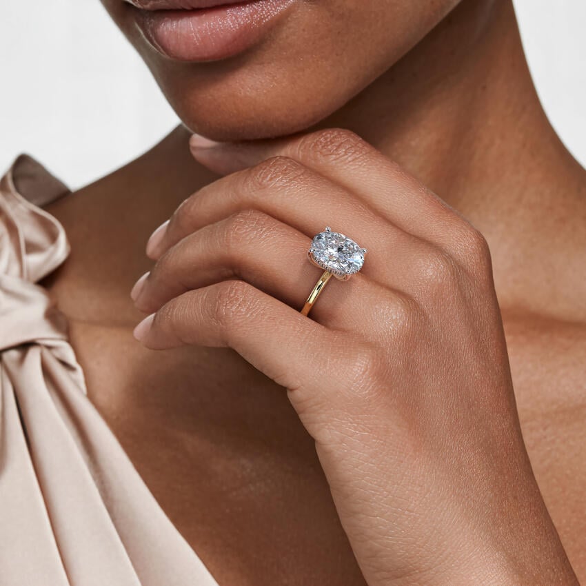 Platinum Adorned Mixed Metal Diamond Ring - Cushion Cut Center Stone