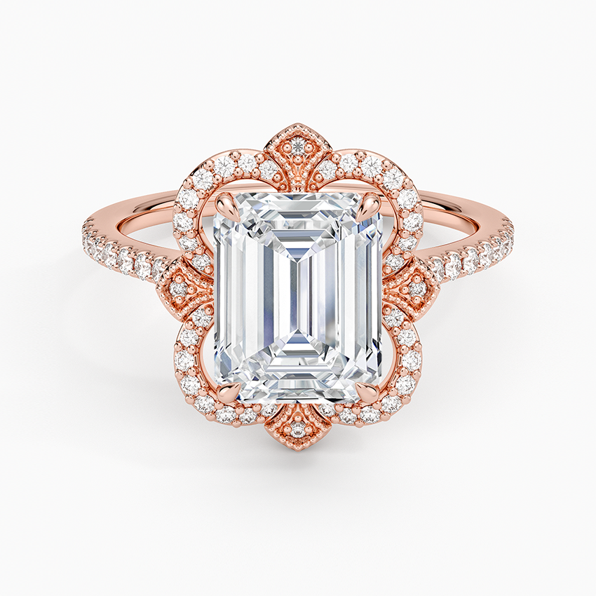 Reina Halo Diamond Ring - Emerald Cut Center Stone