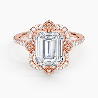 Reina Halo Diamond Ring - Emerald Cut Center Stone