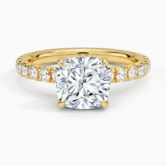 Olympia Three-Quarter Coverage Diamond Ring - Cushion Cut Center Stone