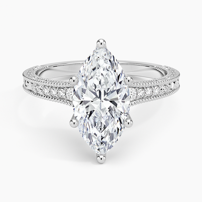 Hudson Engraved Diamond Ring - Marquise Center Stone