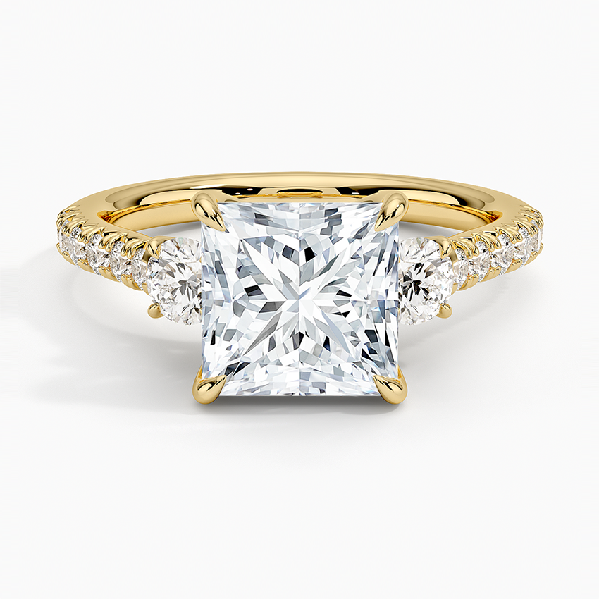 Amelie Three Stone Diamond Ring - Princess Cut Center Stone