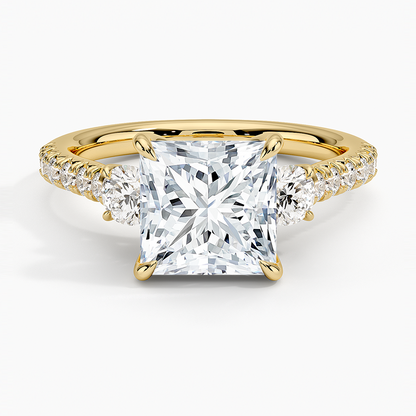 Amelie Three Stone Diamond Ring - Princess Cut Center Stone