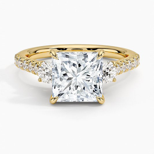 Amelie Three Stone Diamond Ring - Princess Cut Center Stone