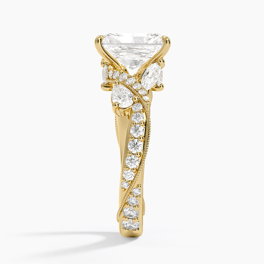 Grand Camellia Diamond Ring - Radiant Cut Center Stone