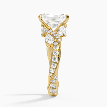 Grand Camellia Diamond Ring - Radiant Cut Center Stone