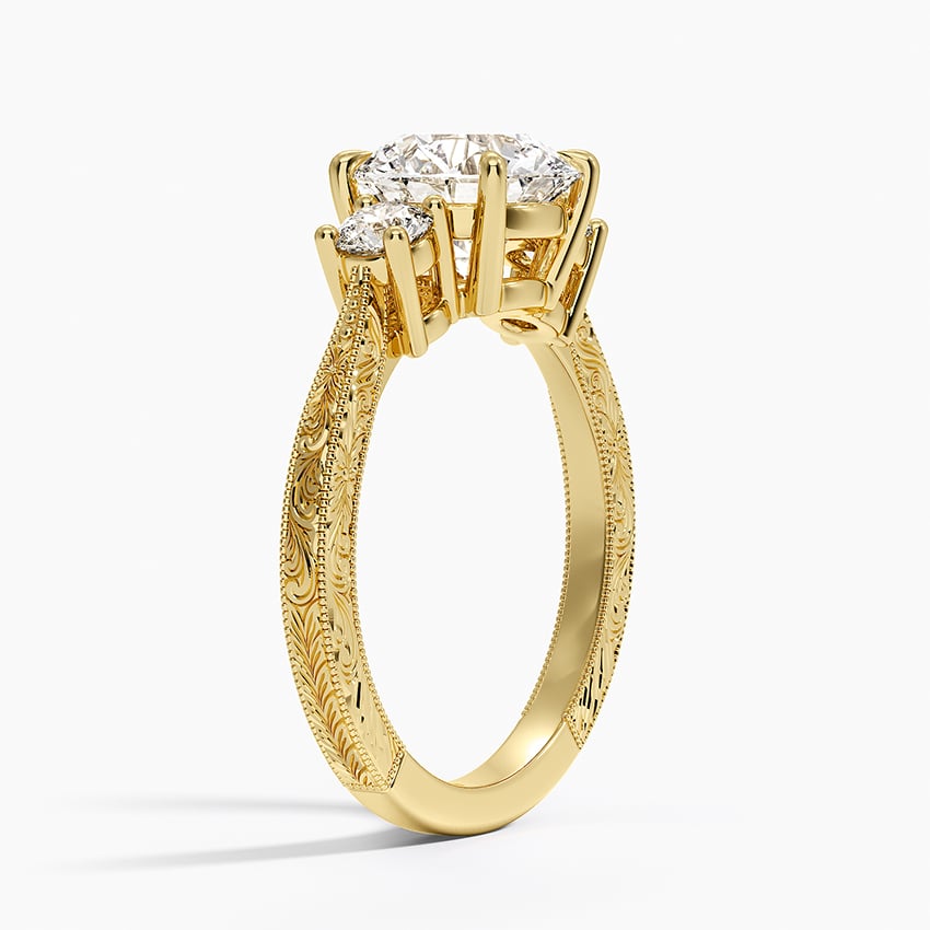 Elsie Three Stone Engraved Diamond Ring (1/3 ct. tw.) - Round Center Stone