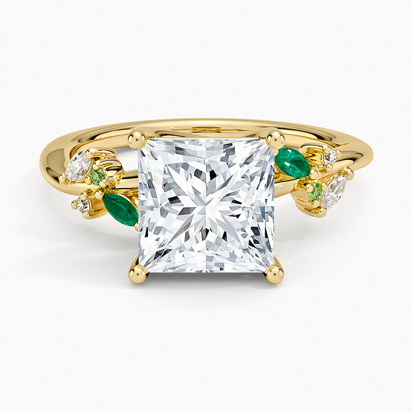 Arden Diamond Ring with Lab Emerald Accents - Princess Cut Center Stone