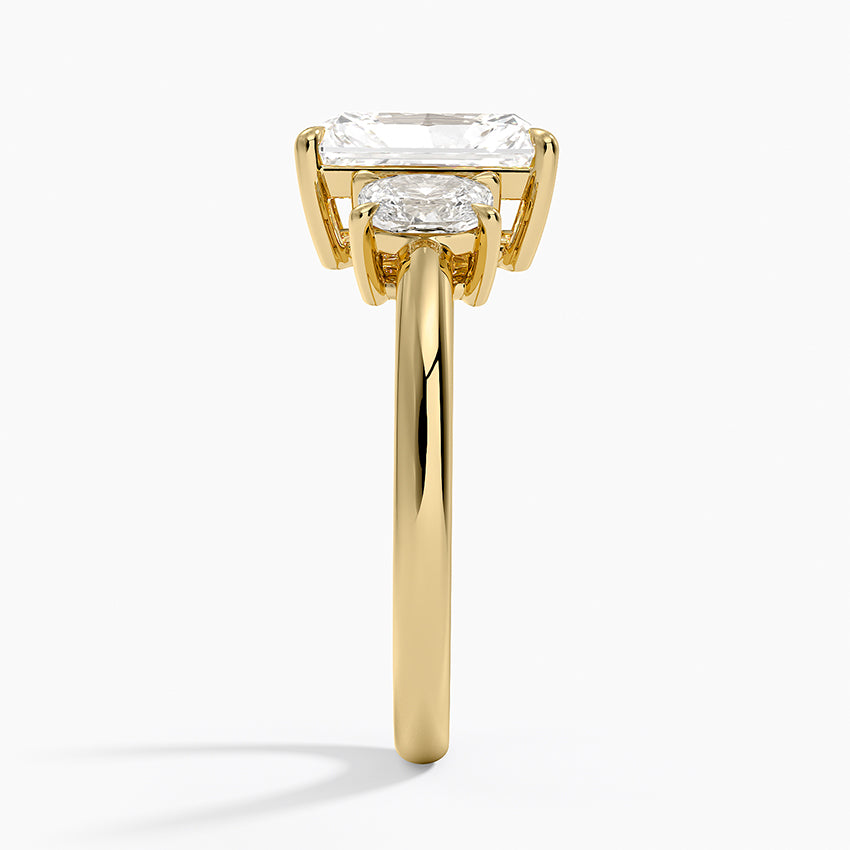 Faye Elongated Cushion Three Stone Diamond Ring - Radiant Cut Center Stone