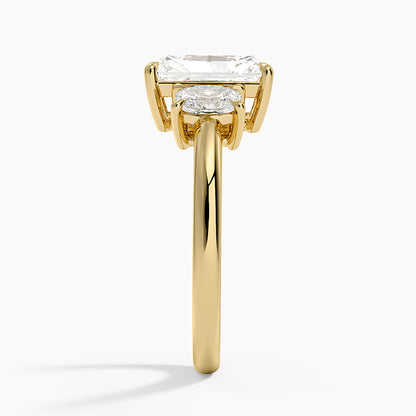 Faye Elongated Cushion Three Stone Diamond Ring - Radiant Cut Center Stone