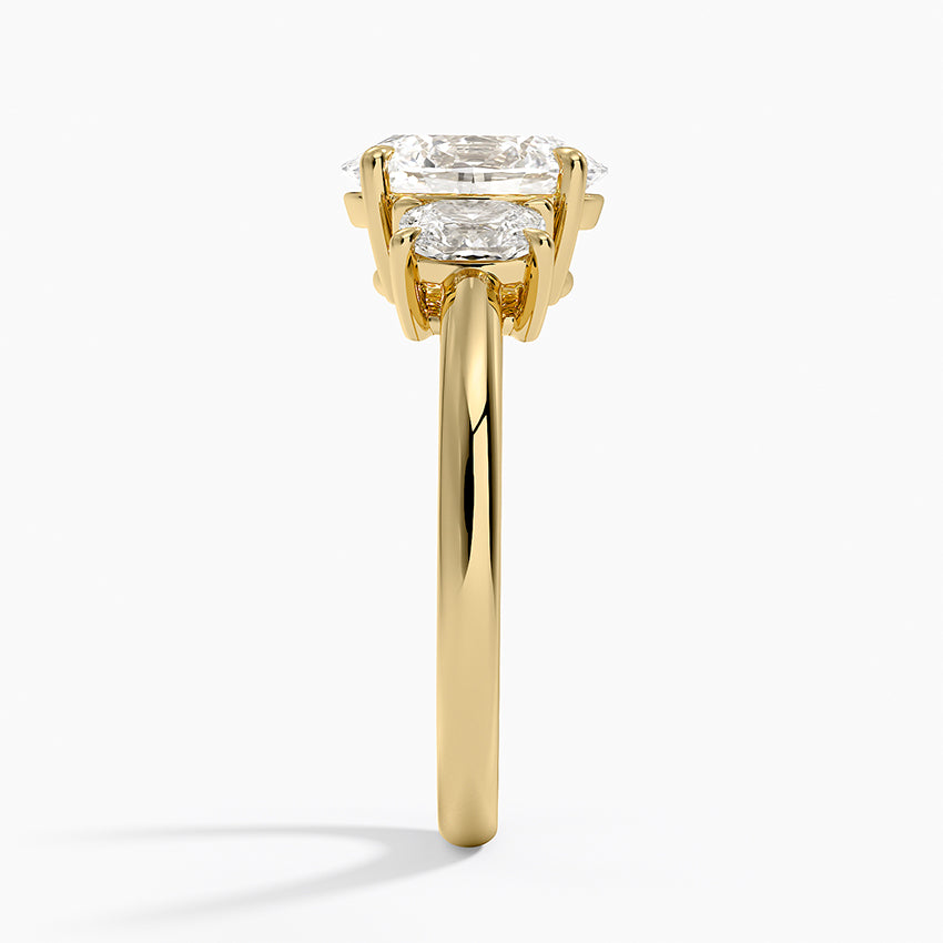 Faye Elongated Cushion Three Stone Diamond Ring - Oval Cut Center Stone